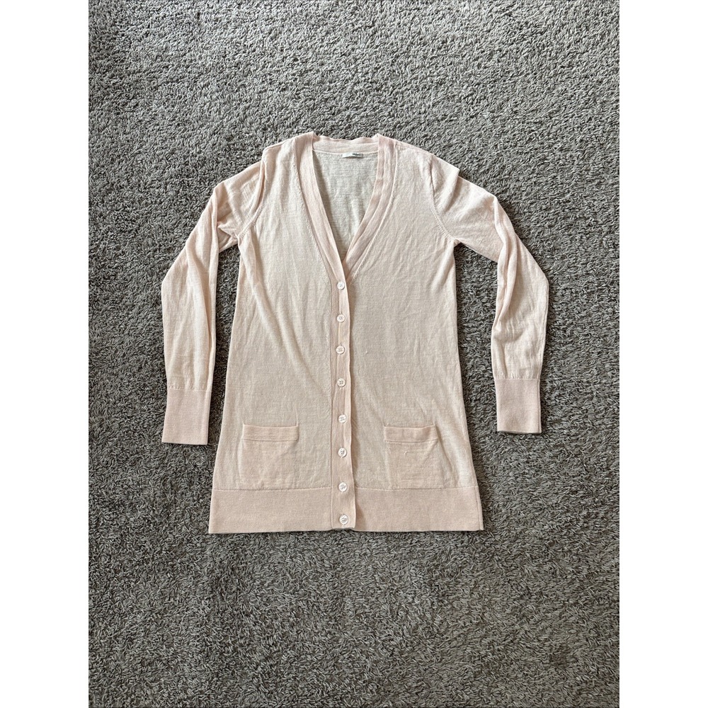 Halogen Womens Small 100% Merino Wool V Neck Cardigan Sweater Coral Pink FLAWS
